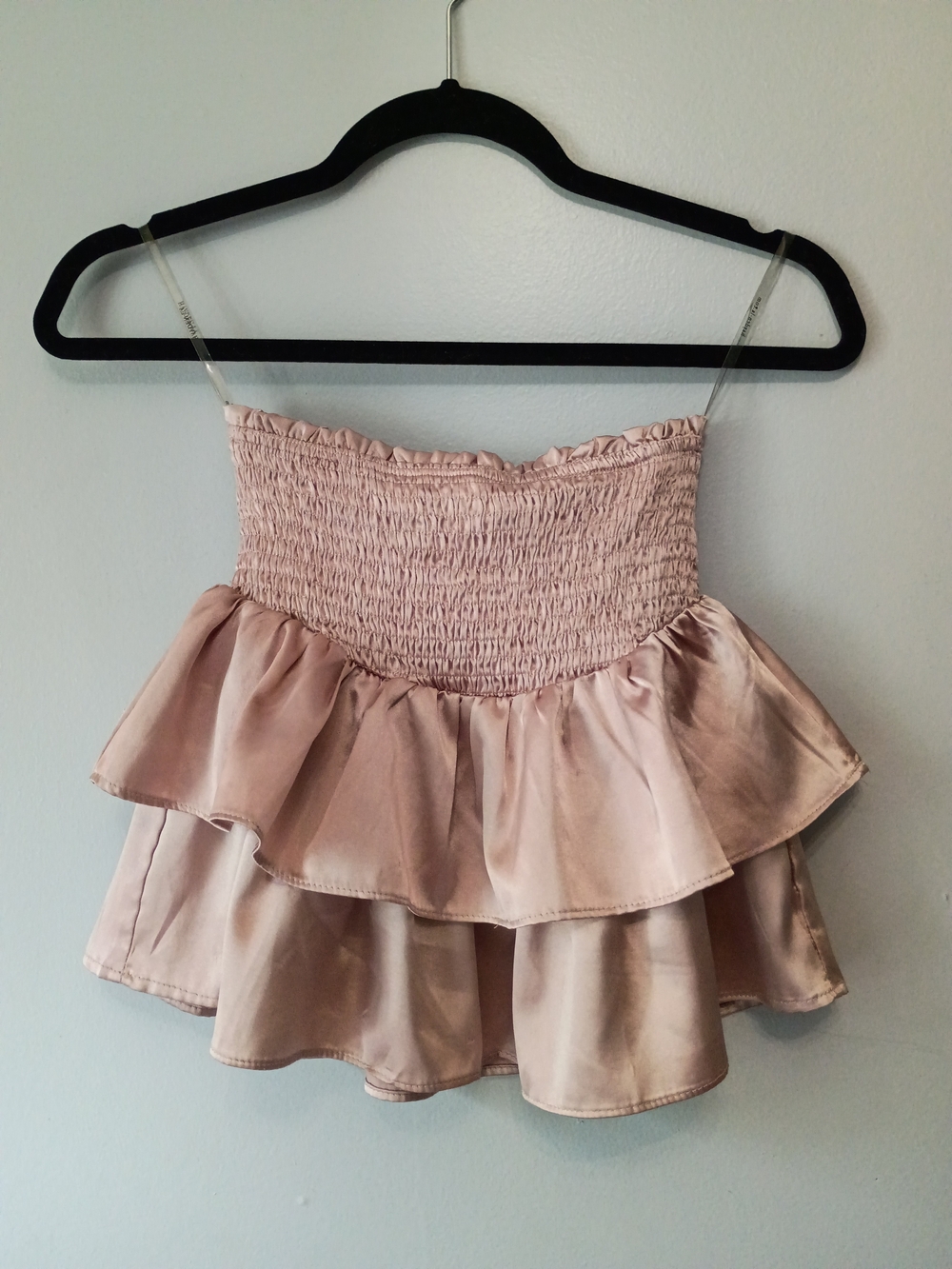 Hayden Rose Gold Satin Tiered Smocked Mini Skirt